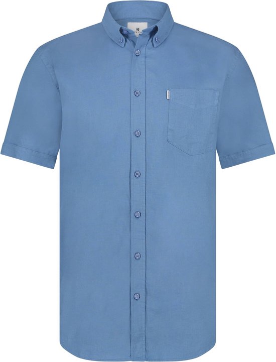 State of Art - Short Sleeve Overhemd Linnen Blauw - Heren - Regular-fit