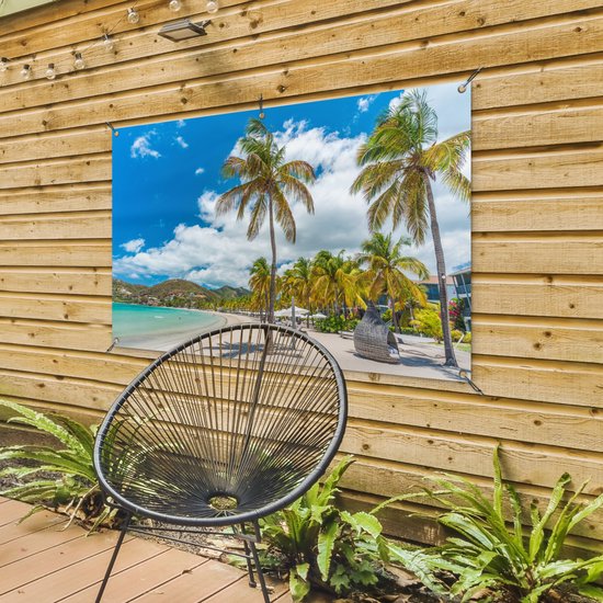 Affiche de jardin - Toile de jardin - Posters de jardin extérieur - Plage - Transat - Palmiers - 120x80 cm - Jardin