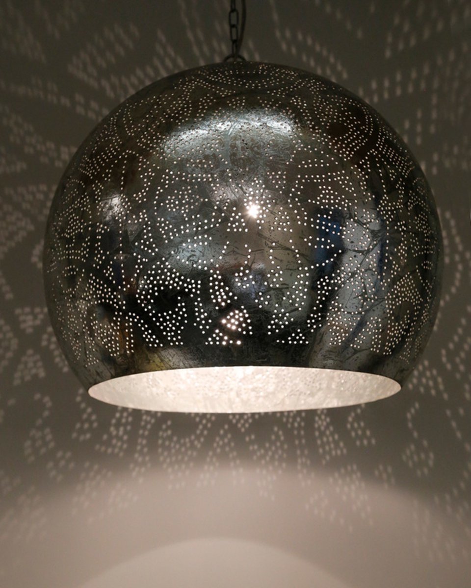LM-Collection Ameera Hanglamp - Ø50x42cm - E27 - vintage Zilver - Metaal - hanglampen eetkamer, hanglamp zwart, hanglampen woonkamer, hanglamp slaapkamer, hanglamp kinderkamer, hanglamp rotan, hanglamp hout, hanglamp industrieel