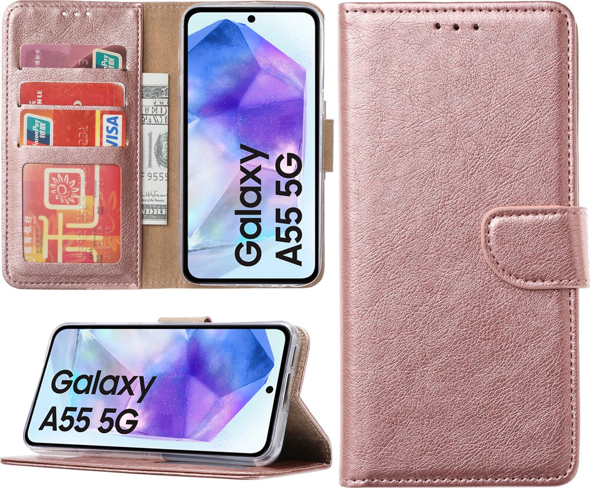 Arara Hoesje geschikt voor Samsung Galaxy A55 hoesje - Bookcase met pasjeshouder - Rosegoud