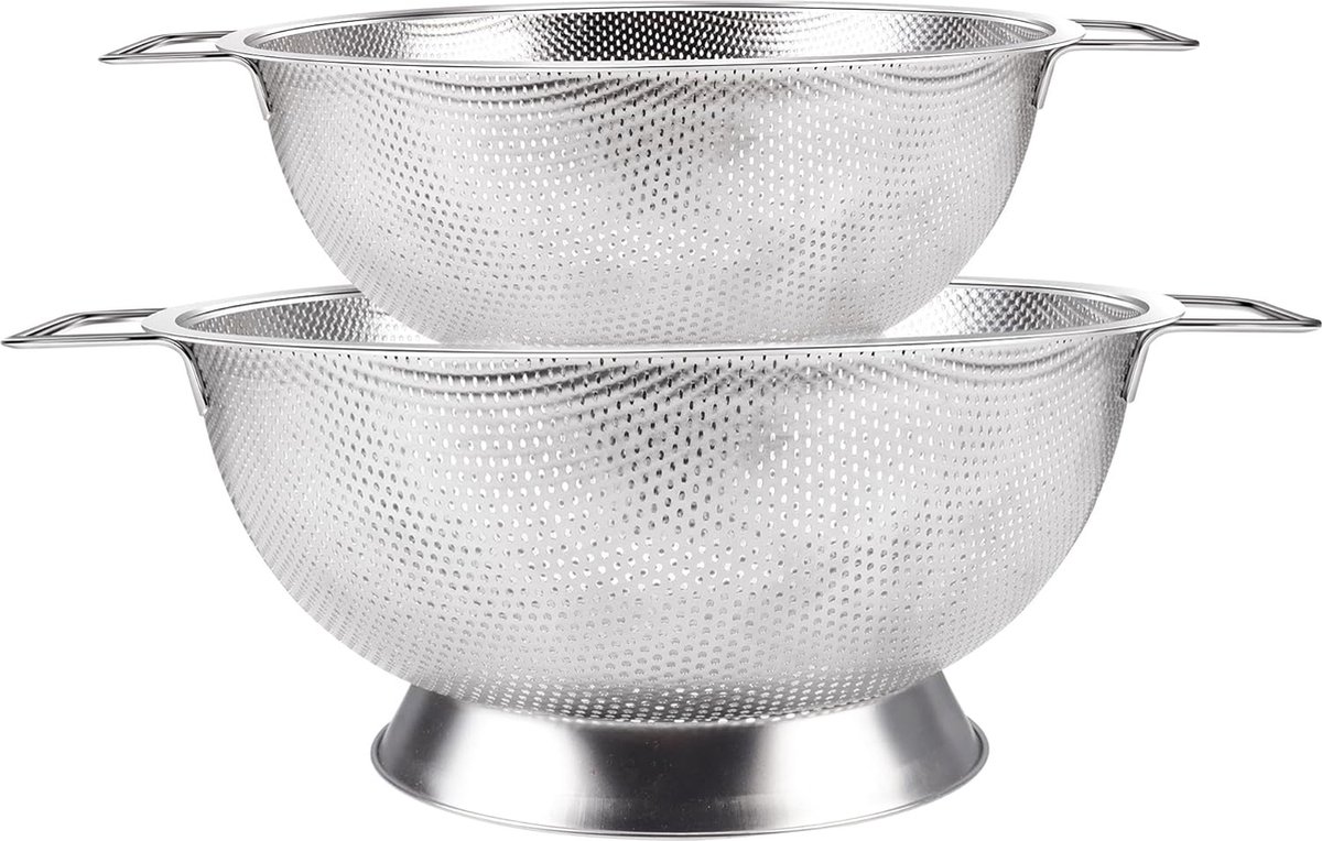 2 zeefjes van roestvrij staal, roestvrij staal, keukenzeef, pastazeef met handgrepen, vaatwasmachinebestendig, 22,5 cm en 28,5 cm