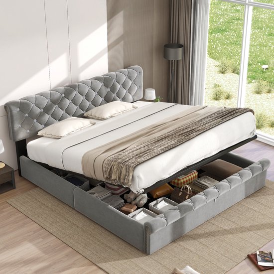 Gestoffeerd Fluwelen Bed 90x200cm Met Bloemvormig Hoofdeinde Lattenbodem Beige Gestoffeerd Fluwelen Bed 90x200cm Met Bloemvormig Hoofdeinde Lattenbodem Beige