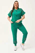 Femme Grand Survêtement Vert - Eté Manches Courtes Transparent Taille Pierre Imprimé - L Survêtement Ensemble de Jogging