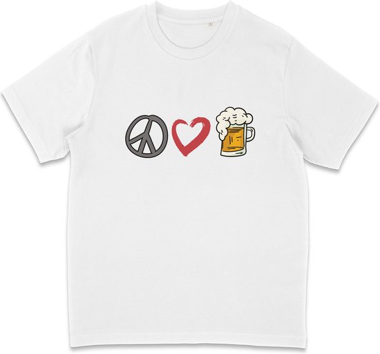Grappig T Shirt Heren Dames - Vrede Liefde Bier - Wit - 3XL