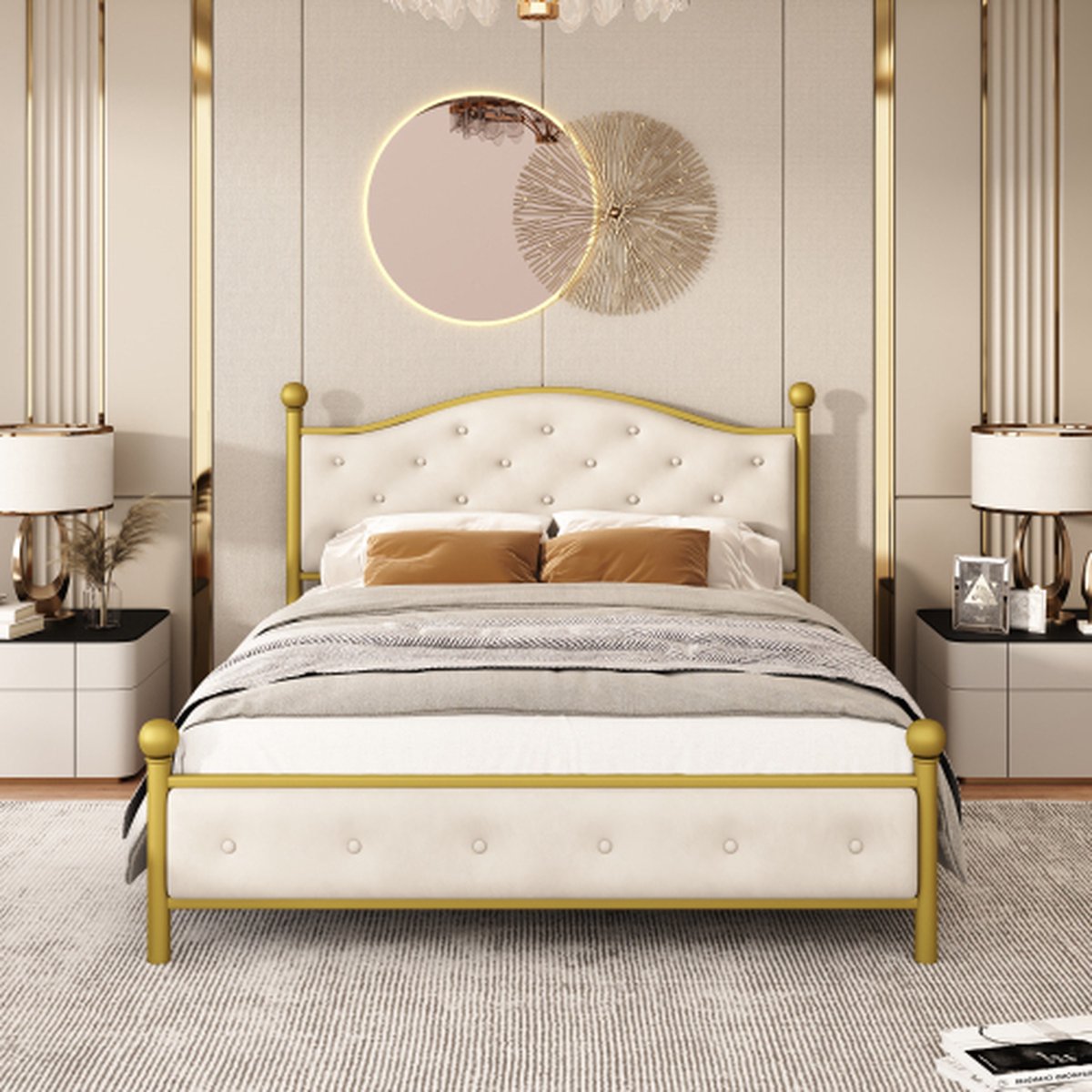 Yaheetech Modern metalen bedframe met lattenbodem, tweepersoonsbed/eenpersoonsbed, bedframe met