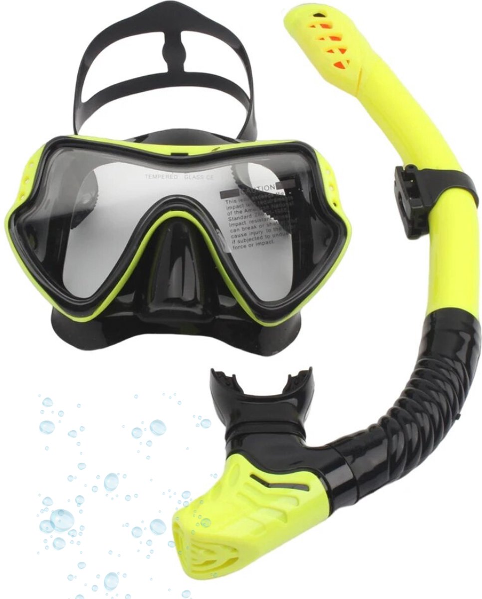 Actania Snorkelmasker - Volwassenen - Snorkel - Snorkelset - Duikbril - Full Face - Zwart/Geel