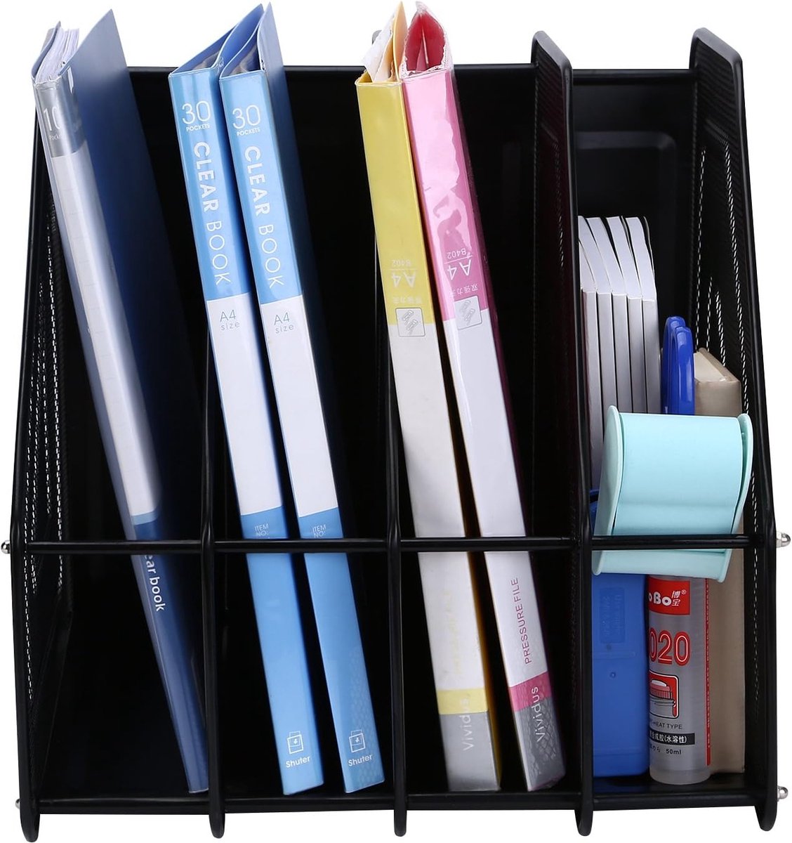 Verticale metalen gaas File Organizer voor kantoor en thuis - 4 secties