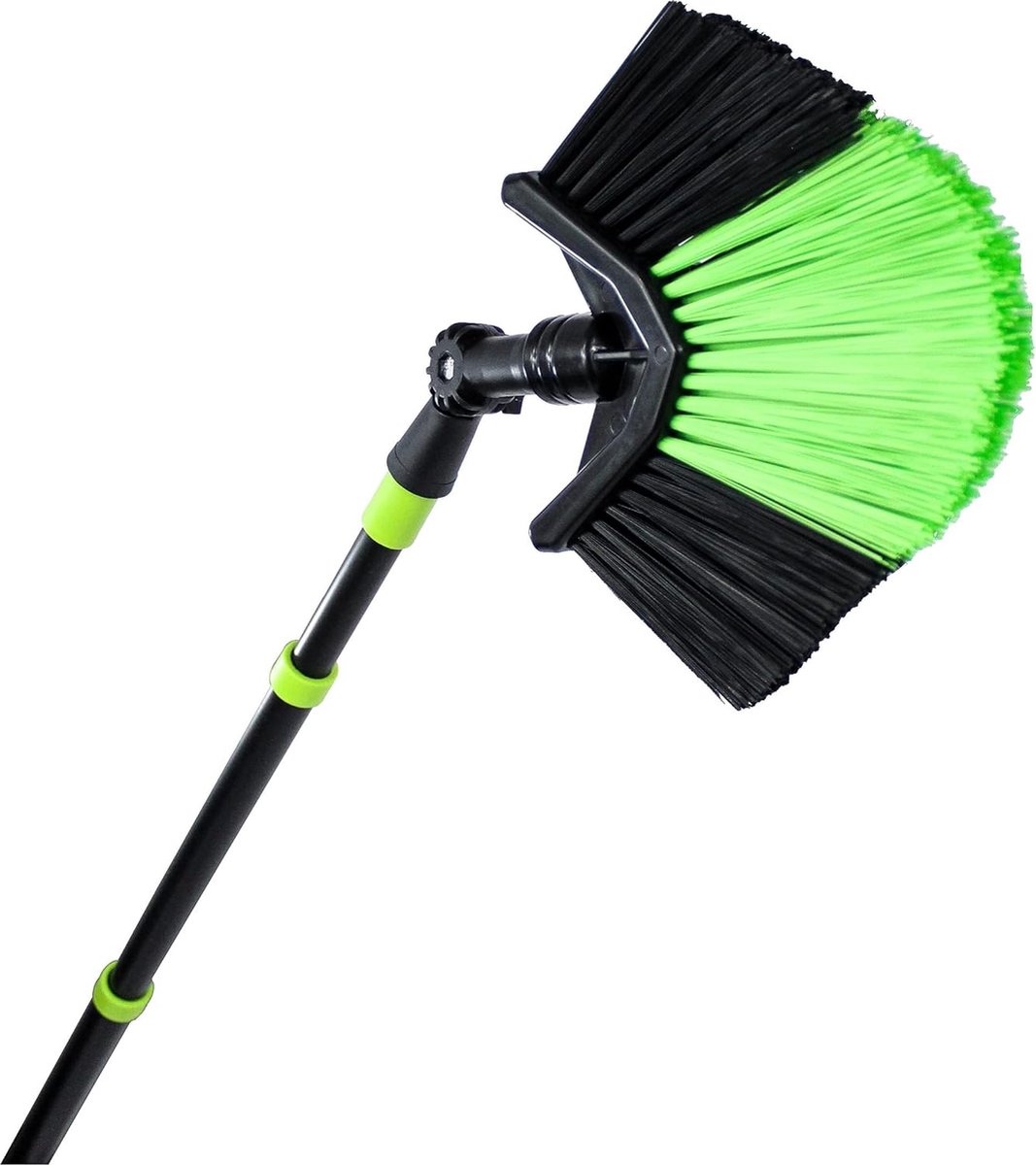 Goedkoopste Hoekbezem, driehoekbezem, stofveger, hoekbezem, zwart, groen, met telescoopsteel tot 3,3 m uittrekbaar met synthetische borstelharen en schuine kop