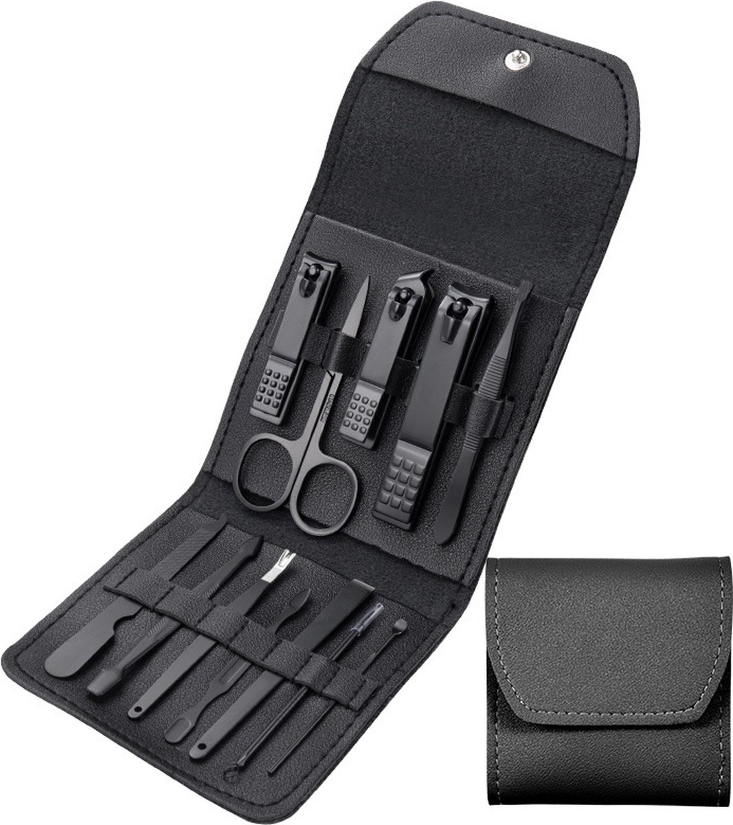 Goedkoopste 12-delige Pedicure en Manicure Set - 3 Nagelknippers - Complete Pedicureset - Nagelschaar - Nagelvijl - Nageltang - Teennagelknipper - Kalknagel - Zwart