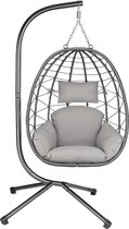Hangstoel met frame, hangschommel voor binnen en buiten, incl. kussen en kussen, rieten stoel, hangstoel terras, eistoel, hangmand fauteuil, droomswinger, grijs
