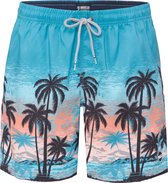 Happy Shorts Heren Zwemshort Strand Palmboom Print Blauw - Maat L - Zwembroek