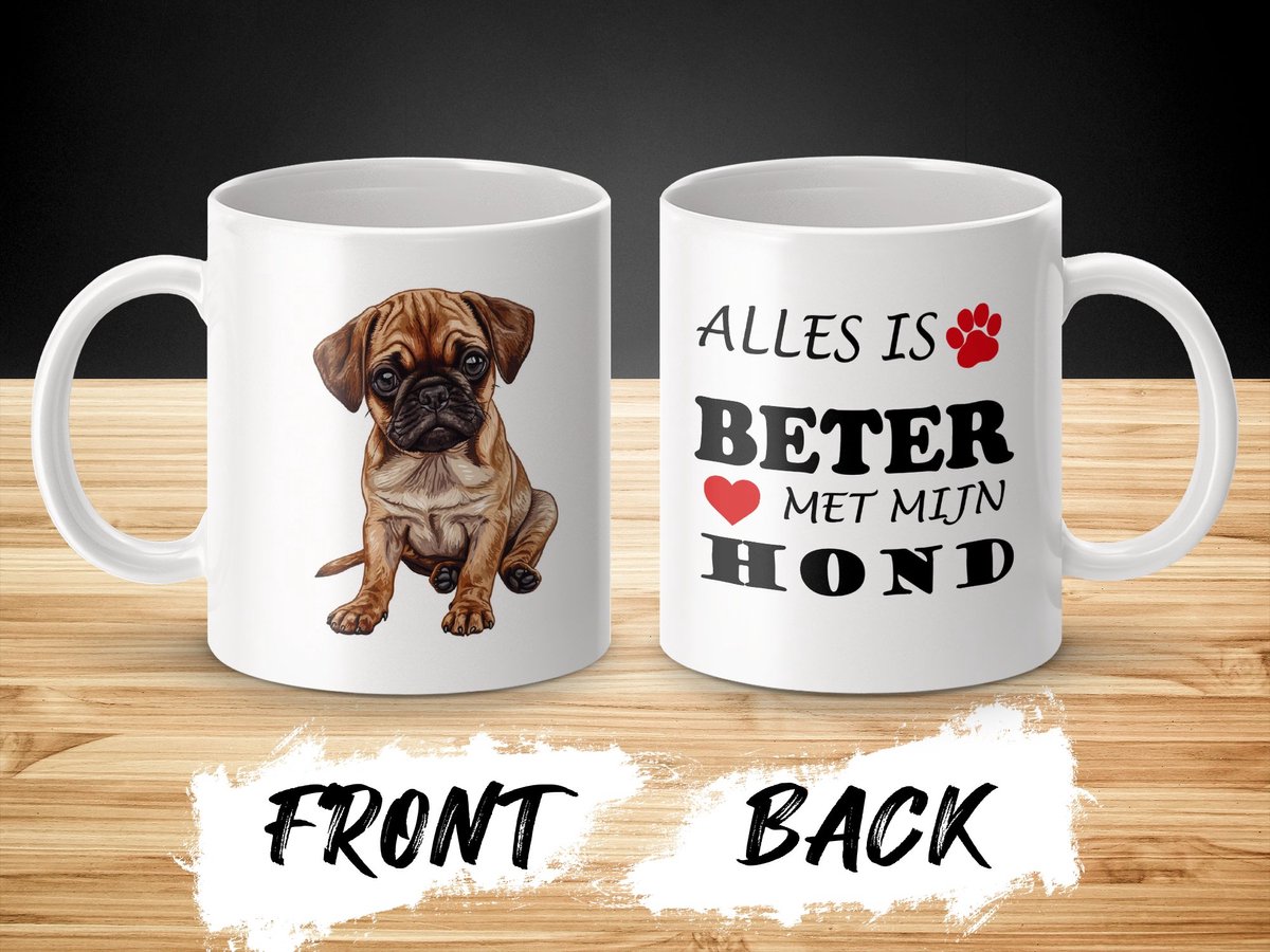 Mok Puggle Alles is beter met mijn hond - dog - doglover