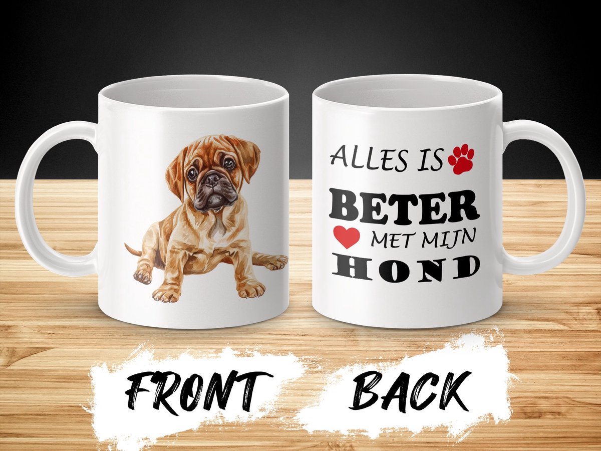 Mok Puggle Alles is beter met mijn hond - dog - doglover
