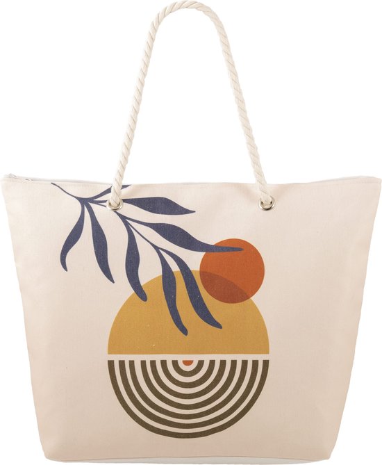 Luxe grote strandtas *Beach Bag Ishigaki* van stof met bladpatroon *Vakantie 2024* Moederdag Cadeau Geschenkidee Verjaardagscadeau voor haar - HandbagsUniverse