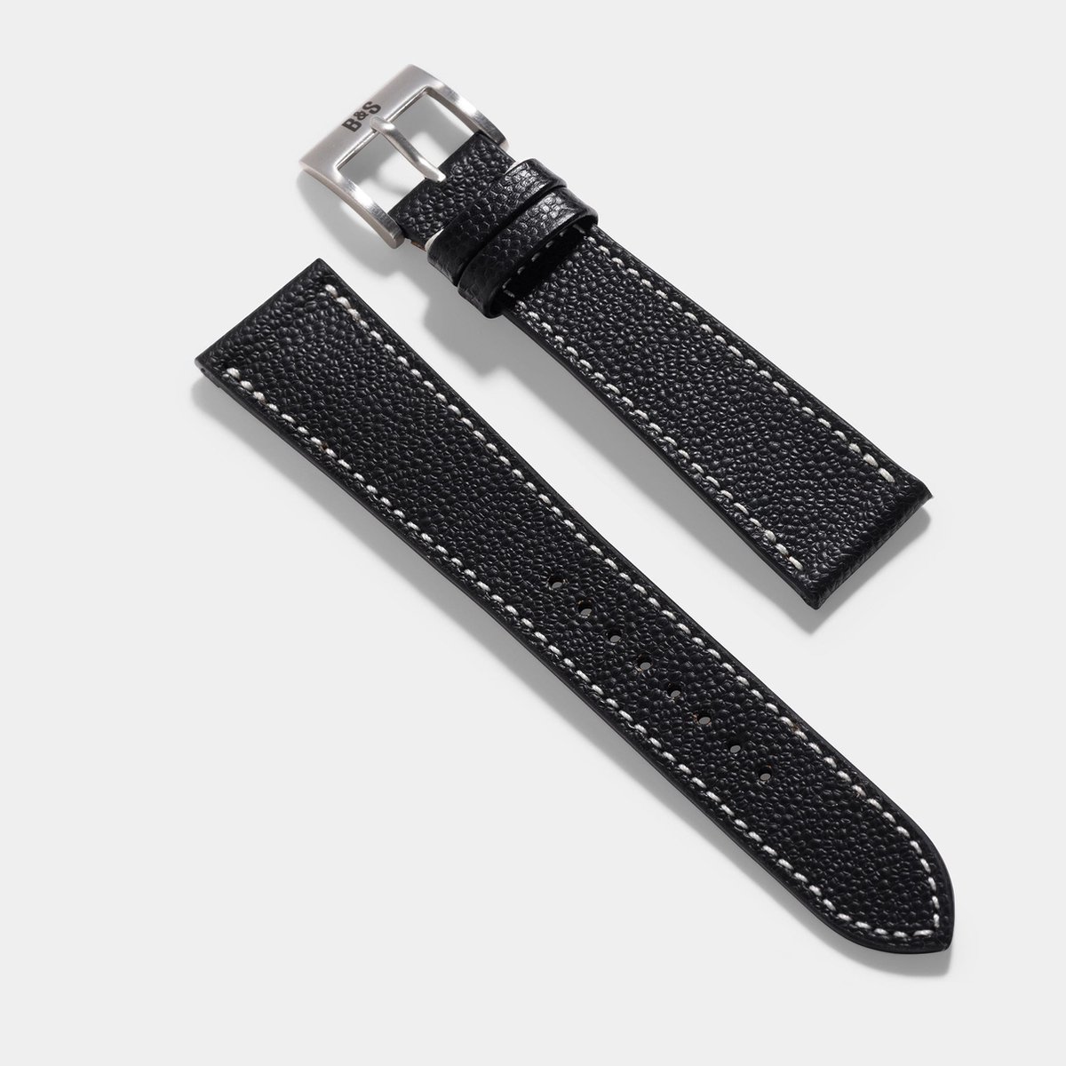 BS Leren Horlogeband Luxury - Pebbled Zwart - 20mm