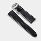 B&S Leren Horlogeband Luxury - Pebbled Zwart - 20mm