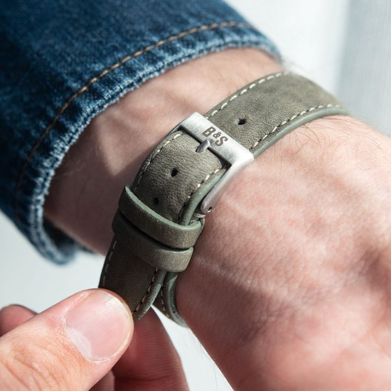 Bracelet de montre en cuir nubuck gris olive