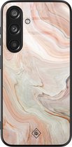 Casimoda® Coque - Convient pour Samsung Galaxy S24 - Marble Waves - Luxe Hard Case Zwart - Coque arrière pour téléphone - Marron/beige