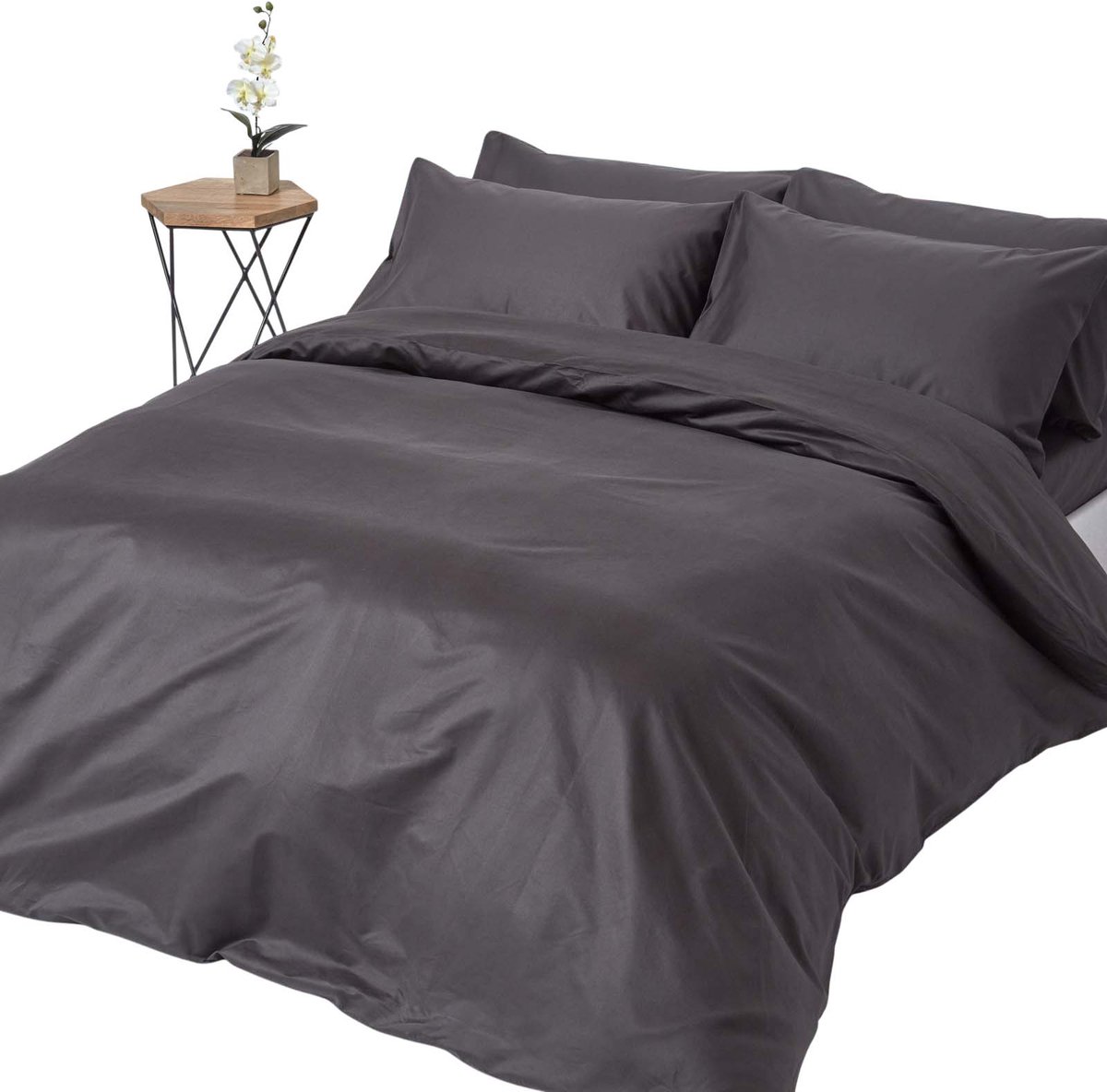 Homescapes Luxe Satijn Dekbedovertrek 240x220 cm – Lits-jumeaux – Antracietgrijs – 100% Egyptisch Katoen – Draaddichtheid 1000
