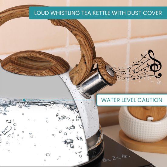 Belle Vous Bouilloire à Thé Sifflante White - Théière 3L pour Plaque de Cuisinière/Induction - Bouilloire de Camping à Water Hot en Acier Inoxydable Théière pour Thé/ Coffee