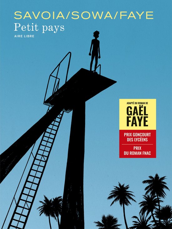 Couverture du livre "Petit pays" avec un garçon sur une plateforme de plongeoir. Prix mentionnés.