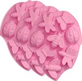 Set van 3 siliconen chocoladevormen, 24 holtes insecten 3D muffinvorm keukengebak bakvorm voor vetbom cake snoep cupcake zeep kaars - roze