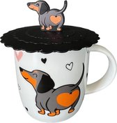 Teckel - tasse - sac - tasse à café - chien - avec protège-tasse - protecteur - housse - tasse en silicone - housse résistante à la chaleur - couvercle