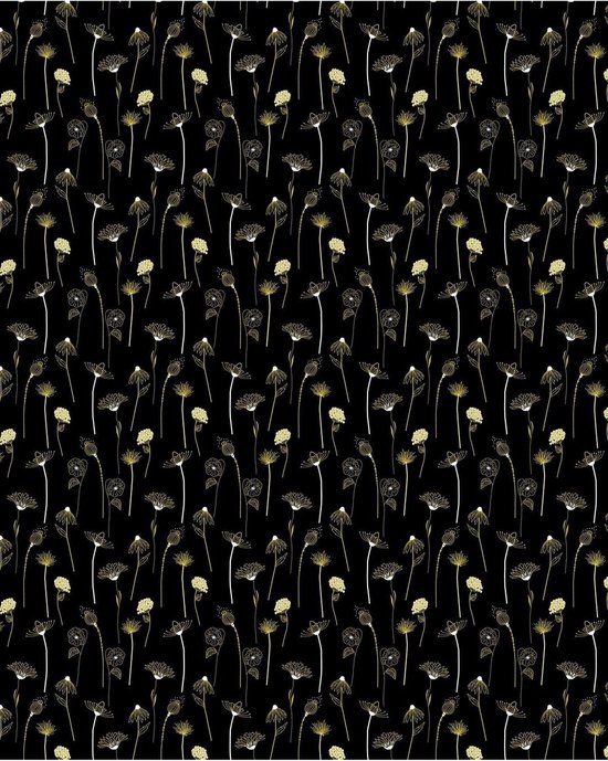 Texture Decopatch papier zwart met goudkleurige bloemen hotfoil