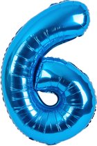 Festivz Blauwe Cijfer Ballon 6 - Blauw – 81 CM - Decoratie – Feestversiering – Blue - Verjaardag - Bruiloft - Feest