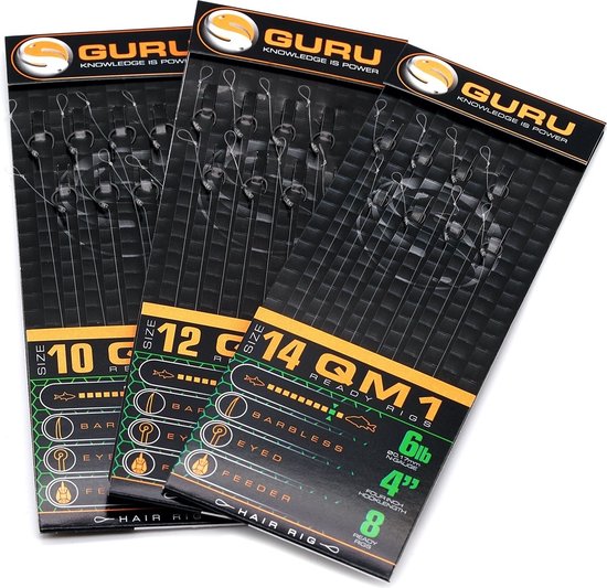 Guru QM1 Ready Rigs - Standard Hair 4 - Eyed Barbless (8 pcs) - Maat : Haak 10 - 0.19mm (7lb) — afbeelding 3