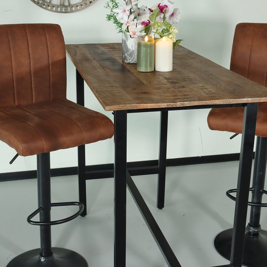 SET OFF: Tabouret de bar 2 pièces Anel avec dossier: microfibre cognac avec piètement noir chaise de bar