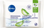 NIVEA Biologisch Afbreekbare Verfrissende Reinigingsdoekjes - Gevoelige huid - Biologische arganolie - Biologische aloë vera - 6 x 25 stuks