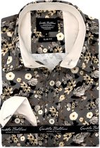 Luxe Satijn Overhemd Bloemen - Slim Fit -3104 - Groen
