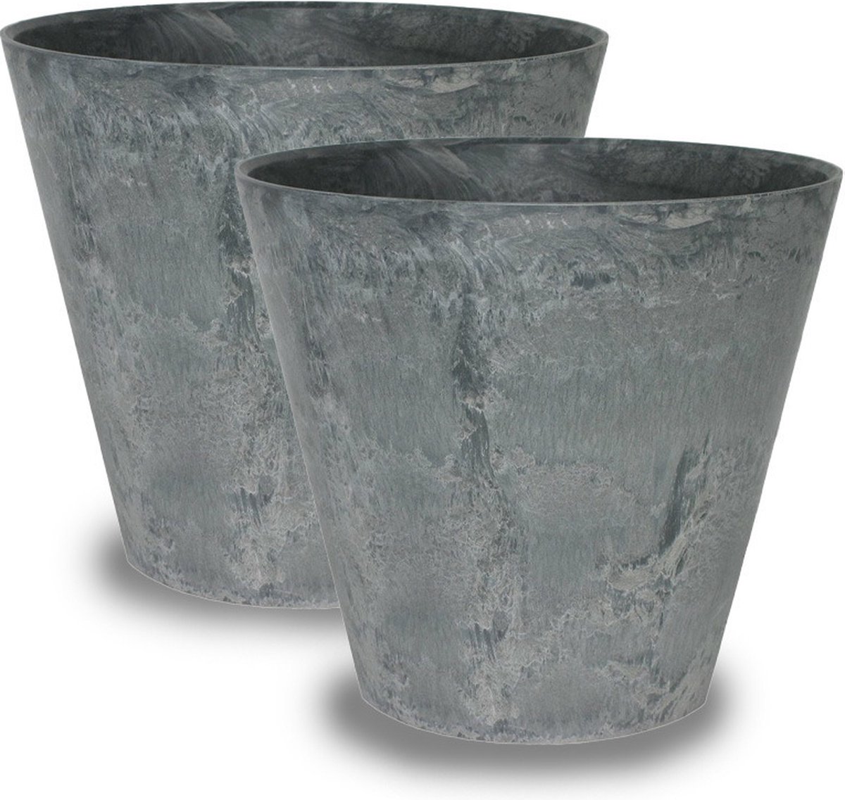 Artstone Bloempot Claire - 2x - grijs - D43 x H39 cm - met drainagesysteem - voor binnen en buiten