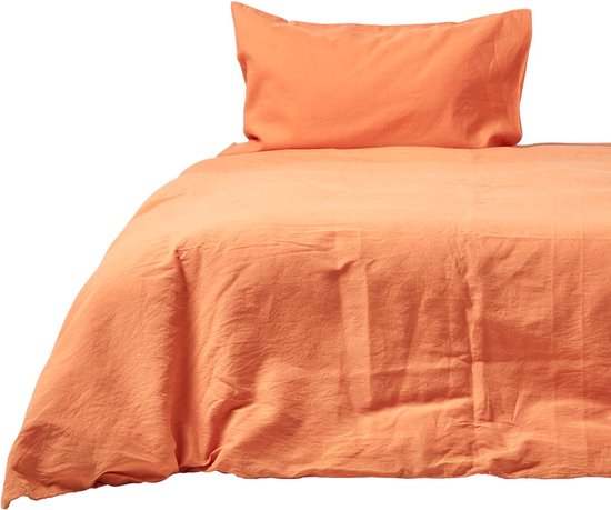 Homescapes linnen beddengoed 135 x 200 cm - oranje, voorgewassen