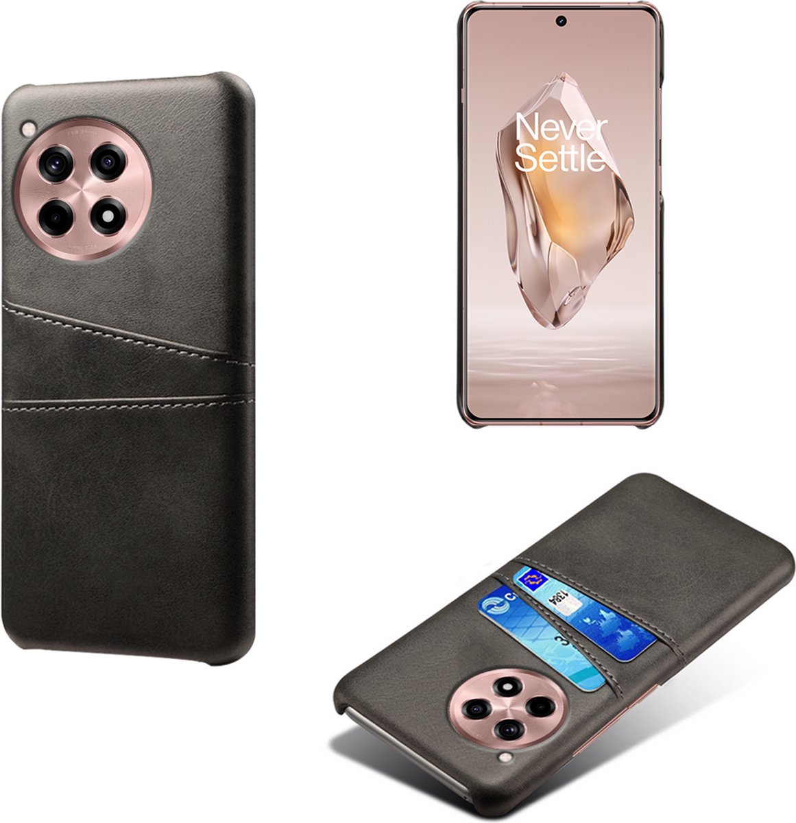 Backcover met Opbergvakjes + PMMA Screenprotector voor OnePlus 12R _ Zwart