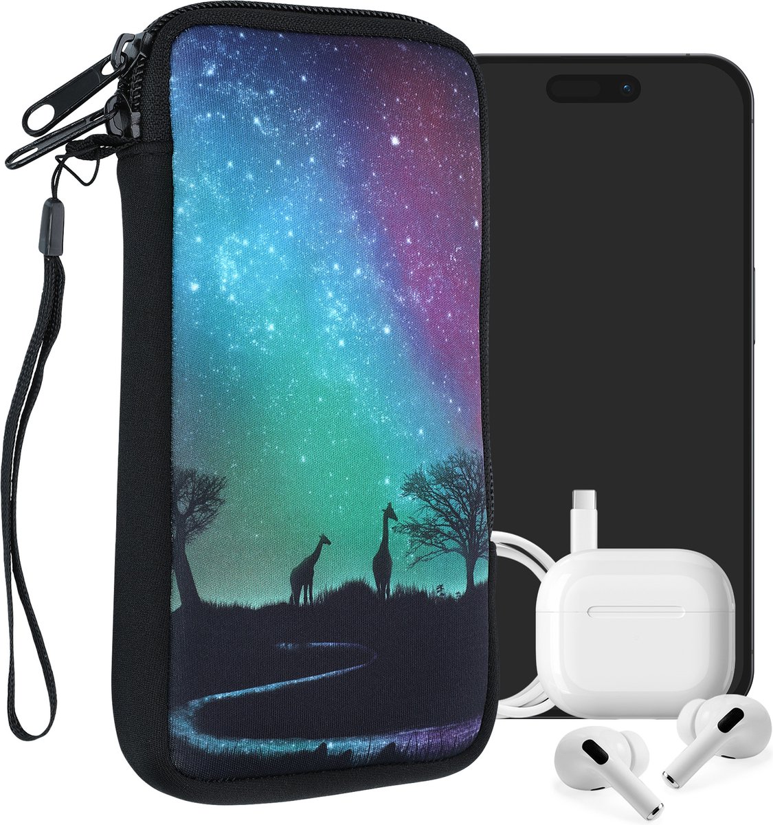 Kwmobile Housse Protection Smartphone L 6,5" Néoprène Don't Touch My Phone Blanc-Noir