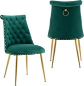 Merax Set de 2 Chaises de salle à manger – Chaises en velours – Vert avec Goud