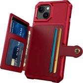 Casemania Hoesje Geschikt voor Apple iPhone 15 Plus - Rood - Luxe Back Cover met Pasjeshouder - RFID Bescherming - Wallet Case