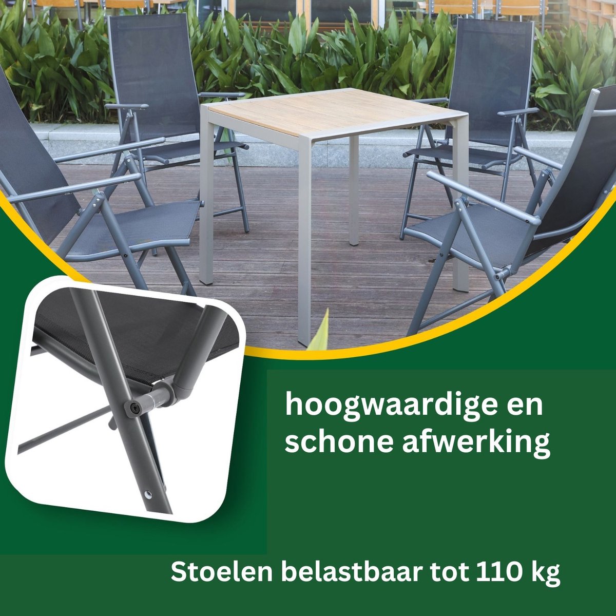 SONGMICS Tuinstoelen, set van 4, klapstoel, outdoorstoelen met robuust aluminium frame, rugleuning 8-traps verstelbaar, tot 120 kg belastbaar, grijs GCB30GY