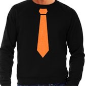 Bellatio Decorations Koningsdag sweater heren - stropdas - zwart - glitters - oranje feestkleding L