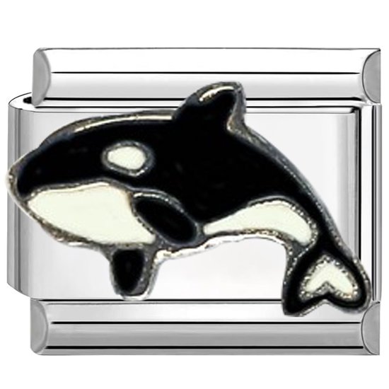 Quiges - Schakel - Bedel - 9mm - charms - Orka walvis - Geschikt voor - Nomination- armband - Schakelarmband - italy bedels armband