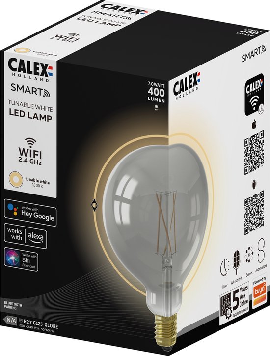 Calex Smart LED Lamp - Wifi Filament Verlichting - Globe 12,5cm - E27 - Slimme Bulb - Dimbaar - 7W