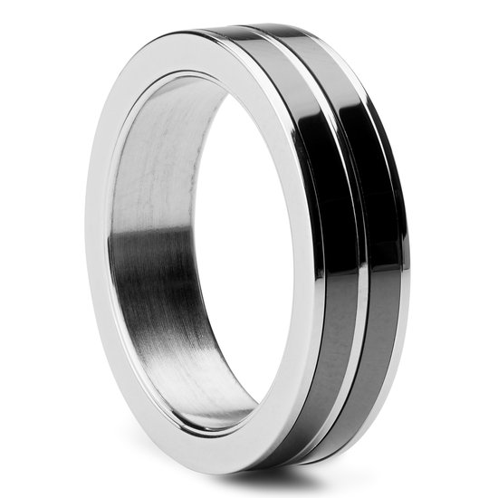 Lucleon - Zilverkleurige gepolijste roestvrijstalen ring van zwart keramiek voor heren - 6