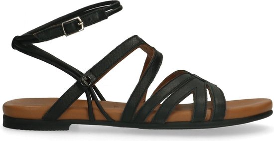 No Stress - Dames - Zwarte leren sandalen met bandjes - Maat 38