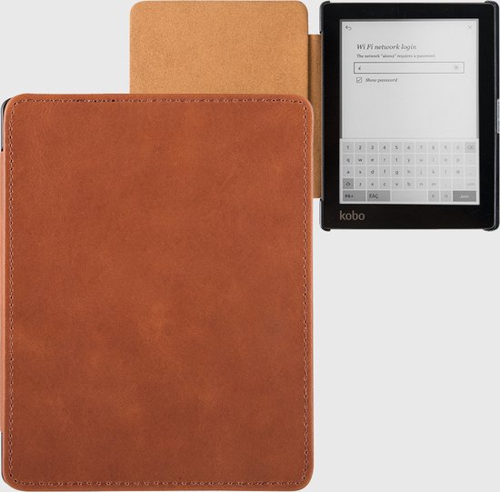 Lunso Geschikt voor Kobo Aura H20 Edition 2 hoes (6.8 inch) - Leren sleepcover - Cognac - (niet voor de Kobo Aura edition 2) van Lunso — afbeelding 4