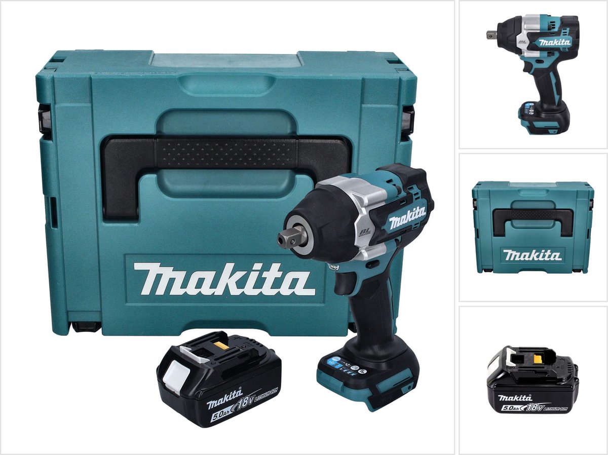 Makita DTW 701 T1J accu slagmoersleutel 18 V 700 Nm 1/2" XPT Borstelloos + 1x oplaadbare accu 5.0 Ah + Makpac - zonder oplader
