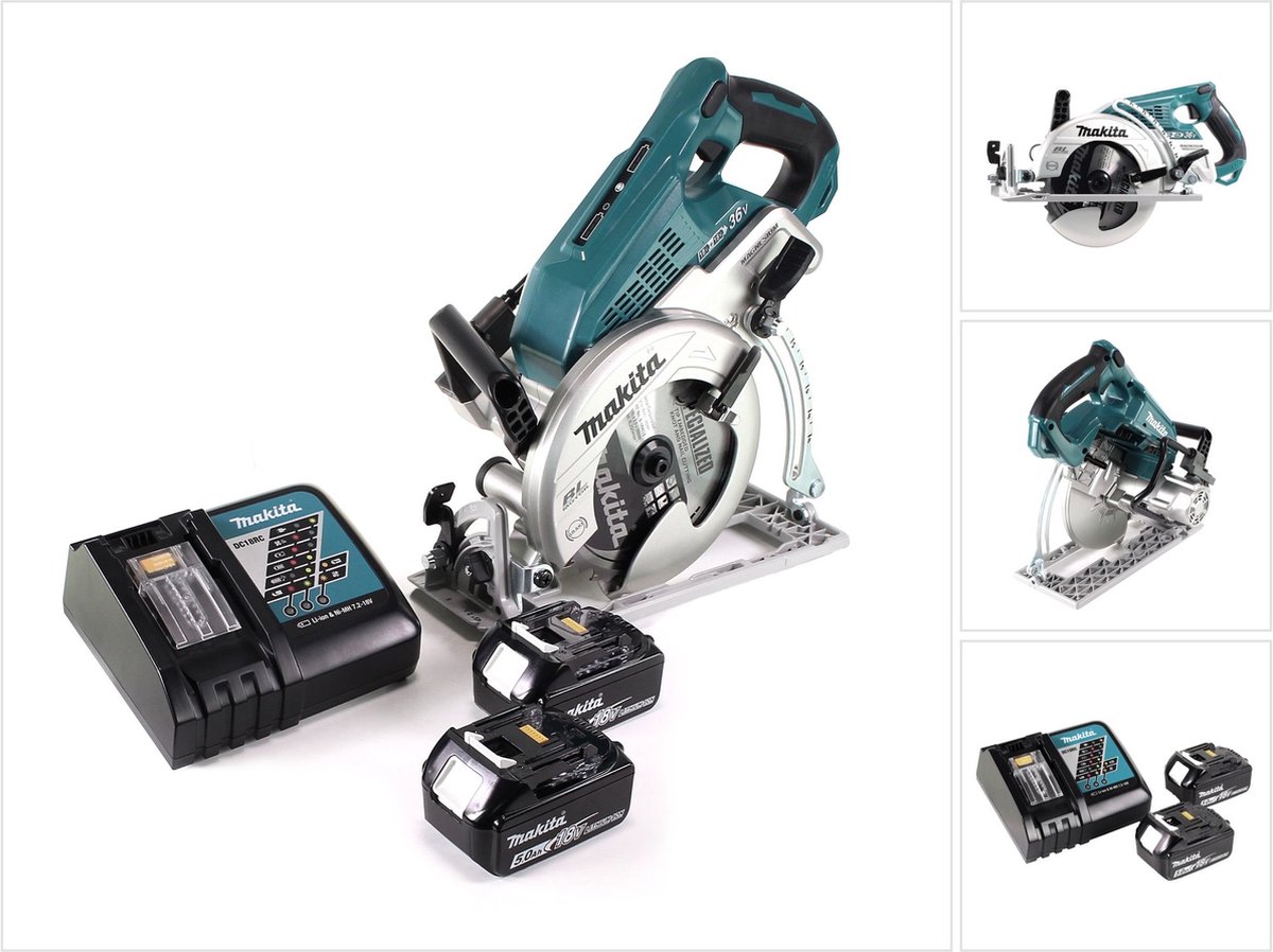 Makita DRS 780 RT accu cirkelzaag 36V ( 2x18V ) 185 mm borstelloos + 2x accu 5,0Ah + lader