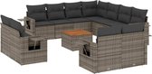 vidaXL - 12-delige - Loungeset - met - kussens - poly - rattan - grijs