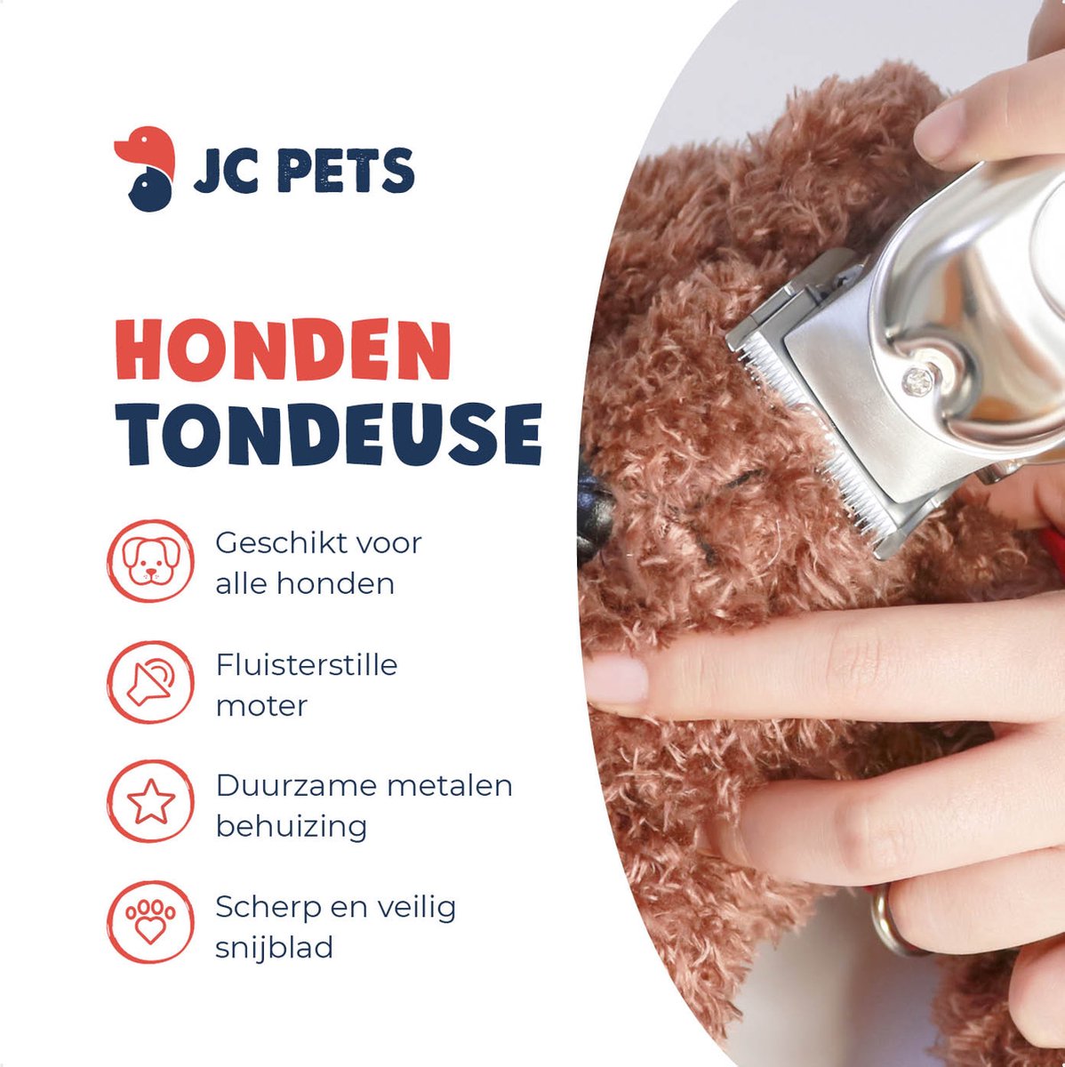 JC Pets Professionele Hondentondeuse - Draadloze Hondentrimmer voor Honden - Inclusief Trimaccessoires en 4 Opzetstukken voor Alle Vachten, Perfect voor Dikke Vacht - RVS Behuizing en Extra Stil thumbnail 2